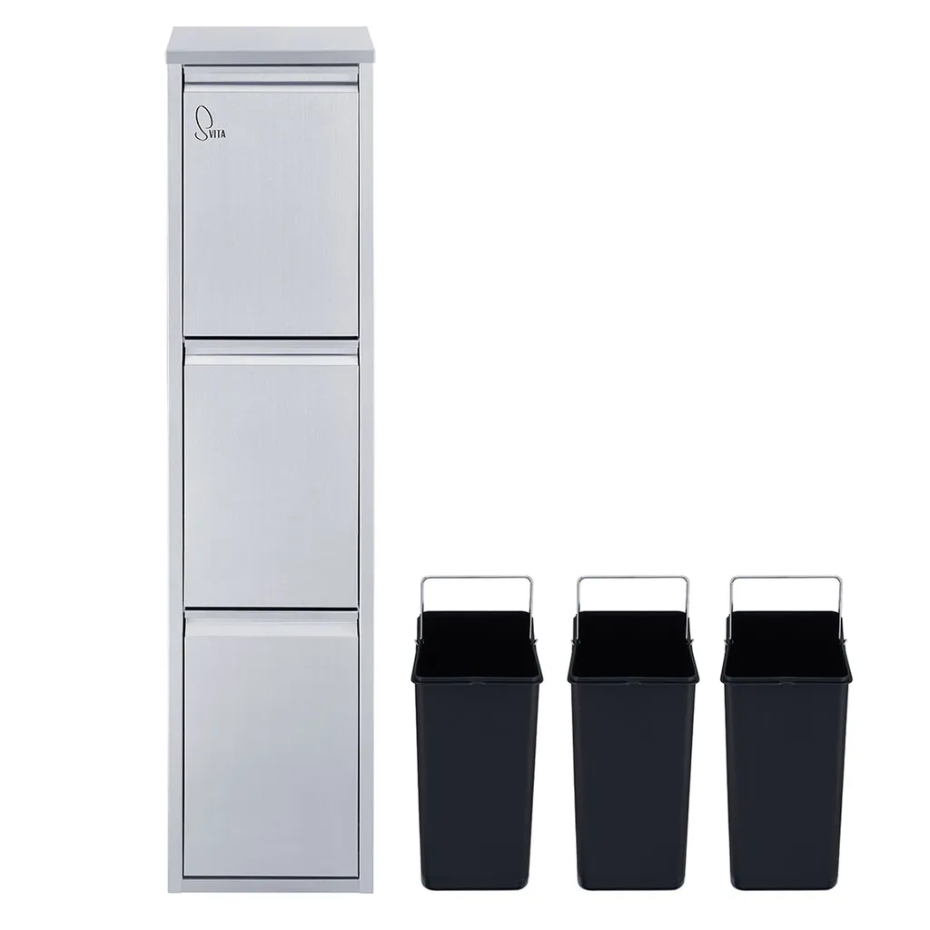 SVITA V3X15 Mülleimer 45 Liter 3x15L Standeimer Edelstahl Mülltrennung Silber Papierkorb Wand-Halterung Aufbewahrung – Bild 3