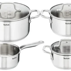 Tefal Virtuoso Topfset, 7-Teilig, Edelstahl - 7-Teiliges Set Aus 1x Stielkasserolle 16cm, 3x Kochtöpfen 16/20/24cm + 3x Deckel
