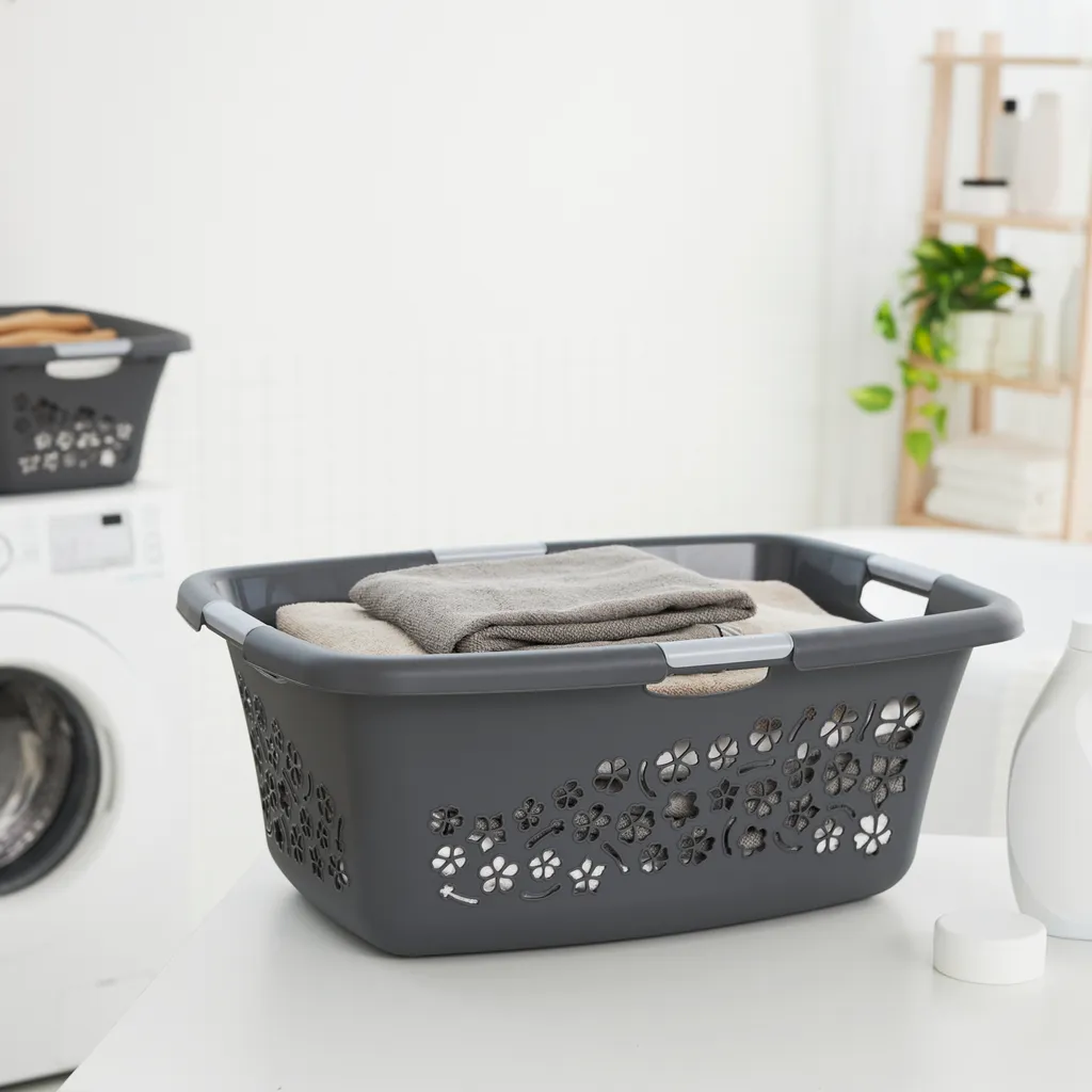 ROTHO Wäschekorb 50 L FLOWERS, Farbe:Anthrazit – Bild 5