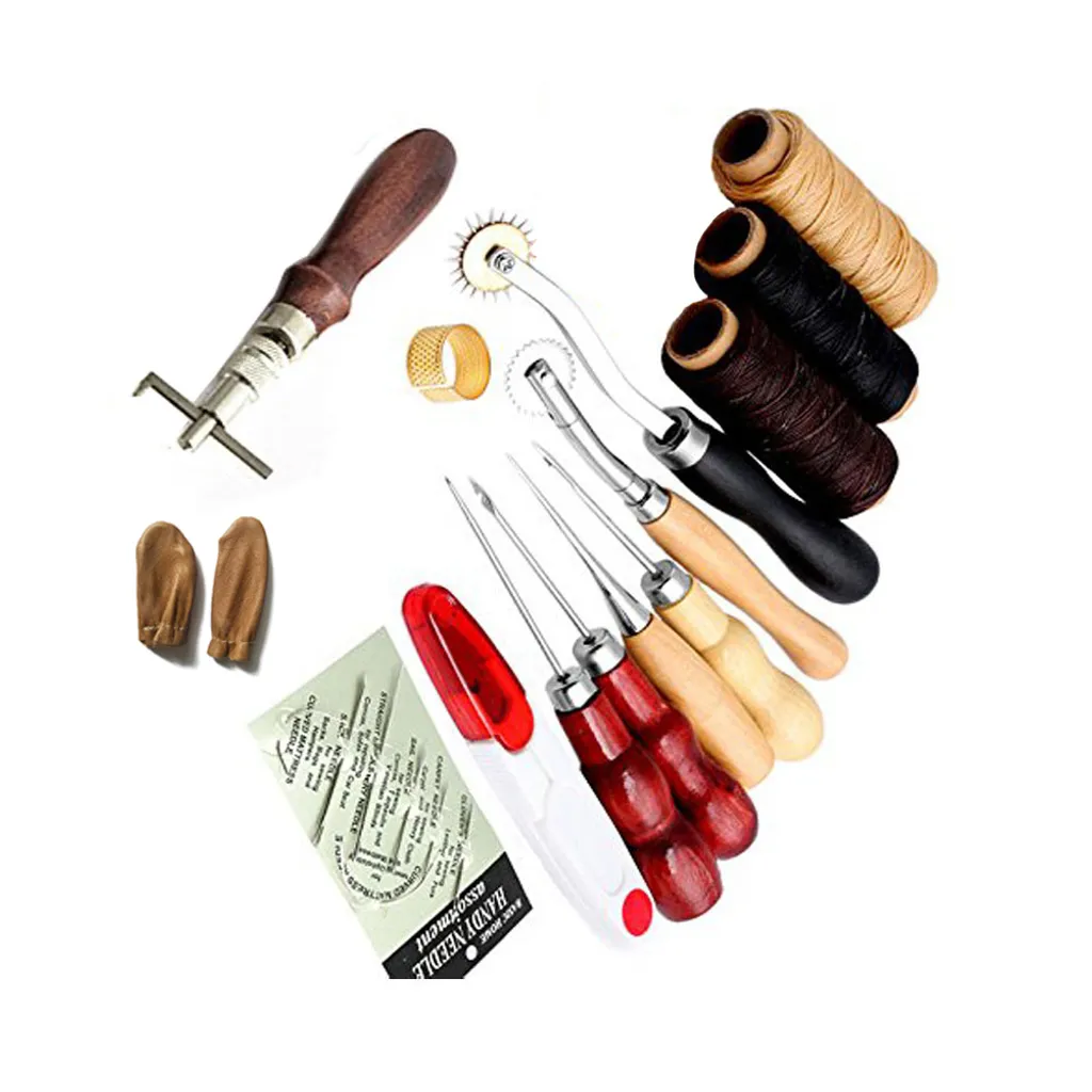 Topchances 14 Stück Leder Werkzeug Set - Leder Handwerk Handnähen Werkzeuge Mit Nadeln, Gewinde, Maßband, Bohrer Für Leder Leinwand Nähen – Bild 3