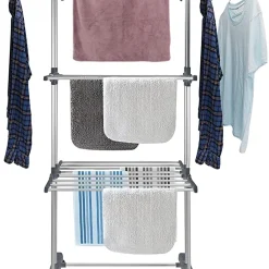 Bigzzia 3 Ebene Klappbarer Wäscheständer Mit Rädern Aus Rostfreiem Stahl, Grau