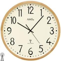 AMS 5534 Wanduhr Funk Funkwanduhr Analog Holz Buche