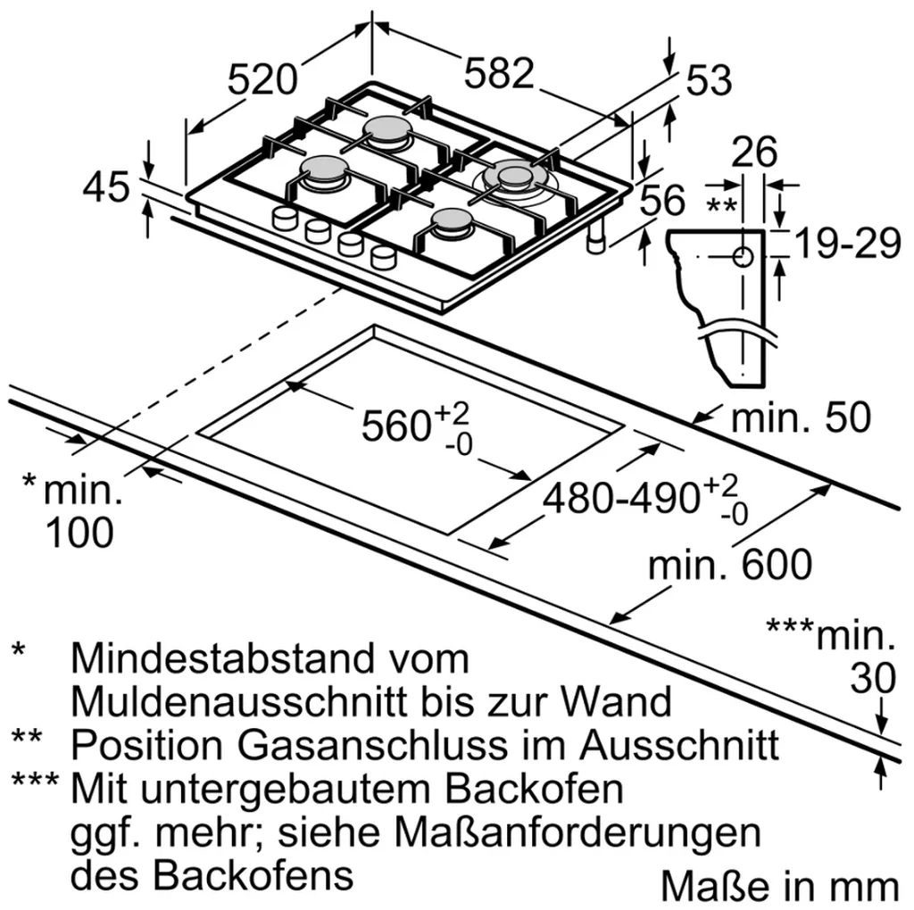 Bosch PCP6A5B90 Kochfeld Gas 60cm Einbau Gaskochfeld Autark Edelstahl – Bild 4