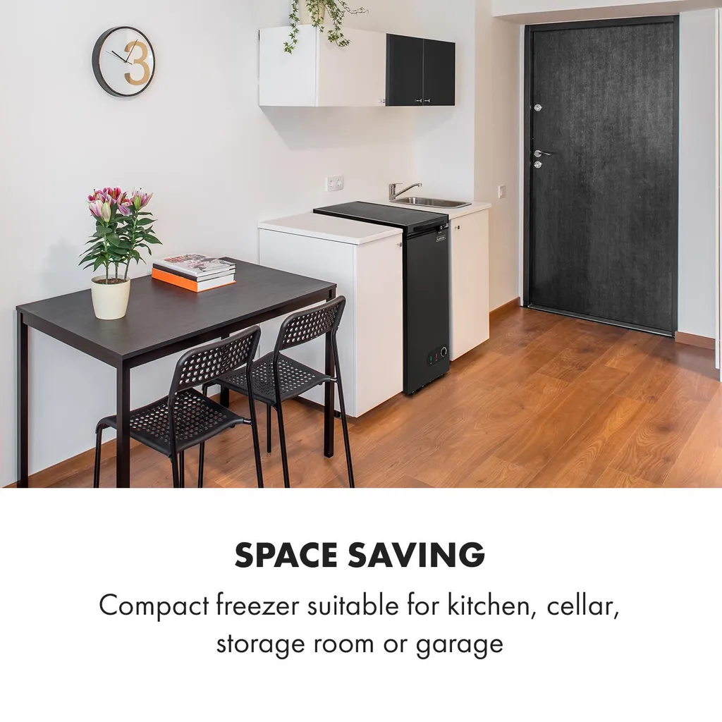 Klarstein Gefrierschrank Gefriertruhe - Tiefkühltruhe Gefrierbox - Temperaturregler - Bodenrollen - Freistehend - 50 Liter - Mattschwarz Tiefkühlschrank Freistehend Gefriertruhe Gefrierschrank Groß Kühltruhe Gefriergeräte – Bild 3