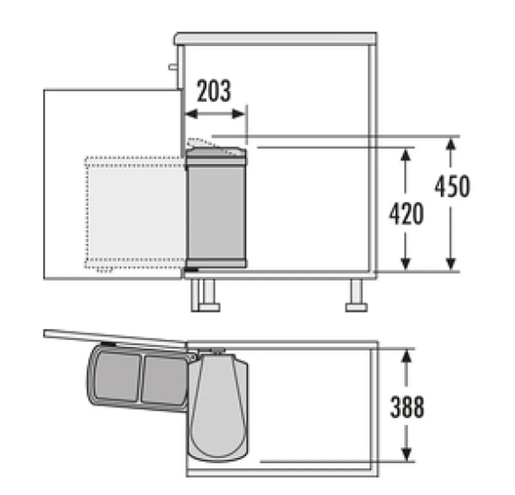 Hailo Mülleimer Küche, Einbau Ab 45 Cm Schrank, 2-fach Mülltrennung – Bild 3