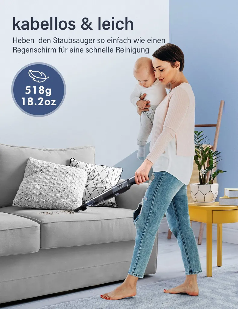 DAYNEE® Handstaubsauger Akku, Kabellos, Beutellos, Akkusauger,Auto Staubsauger,Handsauger, 16000Pa Akku Staubsauger Mit Ladestation, Bis Zu 25 Minuten Laufzeit, Inkl. 3 Waschbarer HEPA-Filter Für Auto, Tierhaare, Zuhause, Küche – Bild 3
