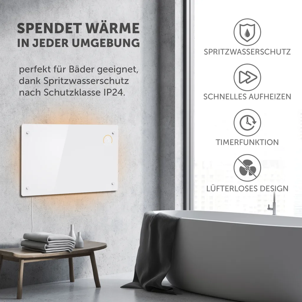Johanson Johannson Elektroheizung Mit Thermostat Aurora | Heizstrahler Innenraum | Heizung Elektrisch Energiesparend | Elektroheizkörper | Konvektor Heizung 2000W | Elektrische Heizung | Leiser Als Heizlüfter - Weiß – Bild 3