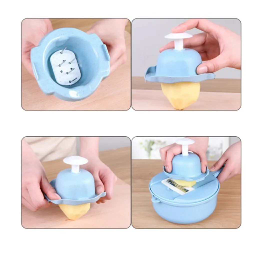 YisibaihTao 11 In 1 Küchenzubehör Mandolinenhobel Gemüsehobel Kartoffelschäler Karotte Zwiebelreibe Mit Sieb Gemüseschneider(BLAU) – Bild 4