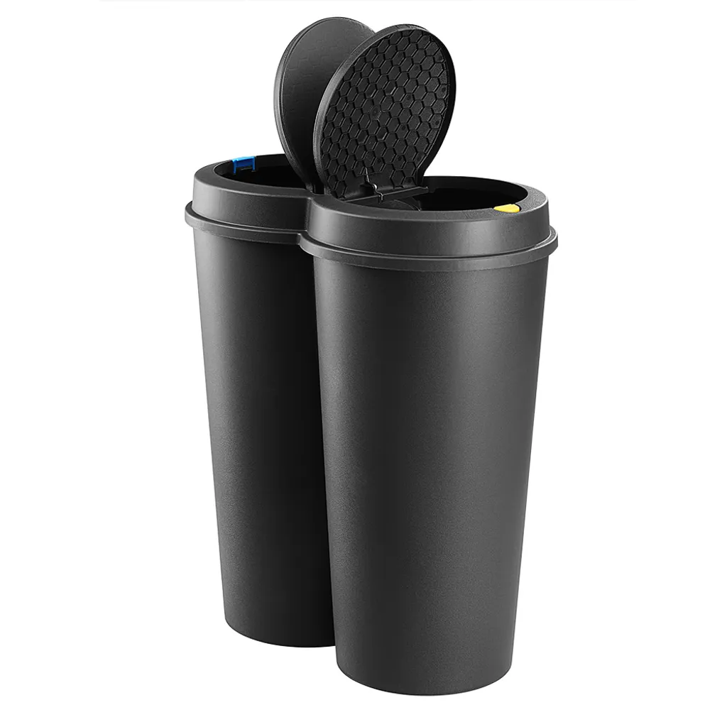 Deuba Mülleimer 50 L Duo 2fach Trennsystem 2x25L Druckknopf-Automatik Küche Abfalleimer Müllbehälter Mülltrennung Büro, Farbe:schwarz - Black - Noir – Bild 6