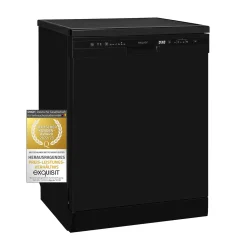 Exquisit Geschirrspüler GSP6312-030D Schwarz | Auto-Door-Open | 12 Maßgedecke | 6 Programme | LED-Anzeige | Startzeitvorwahl | Tassenablage | Höhenverstellbarer Oberkorb | Wasserenthärter
