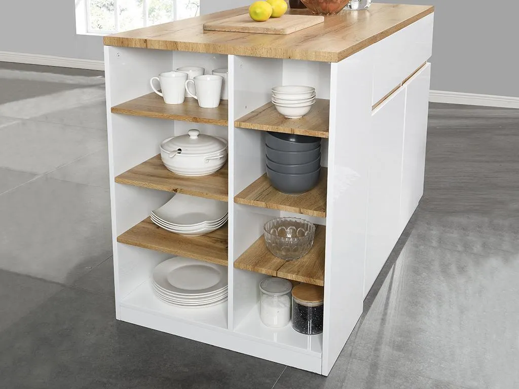Kauf-Unique Kücheninsel Mit Stauraum - Weiß & Naturfarben - MEILI – Bild 4