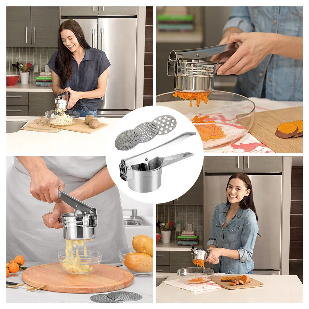Jesunfuzhu 3 In 1 Edelstahl Kartoffelpresse Spätzlepresse Spaghettieispresse Mit 3 Locheinsätzen Kartoffel Ricer Masher Obstpresse Professionelle – Bild 5