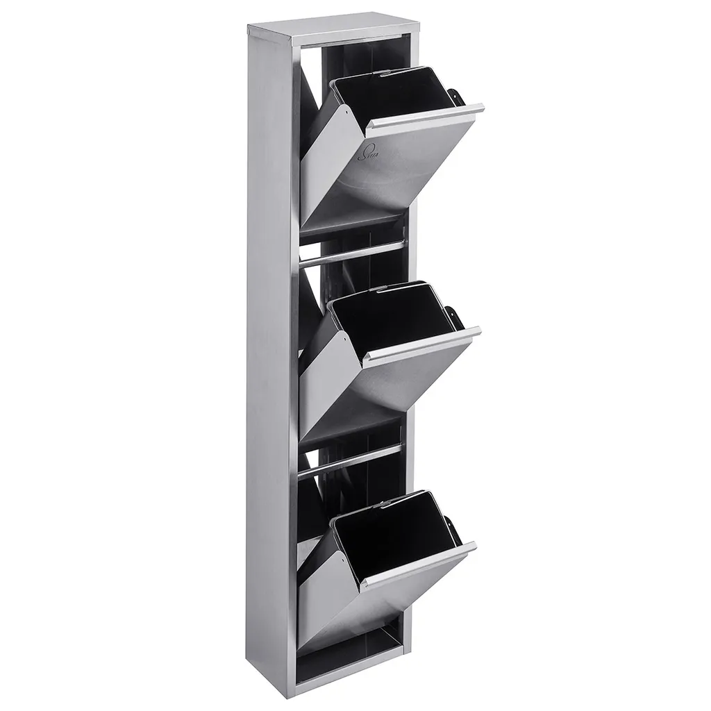 SVITA V3X15 Mülleimer 45 Liter 3x15L Standeimer Edelstahl Mülltrennung Silber Papierkorb Wand-Halterung Aufbewahrung – Bild 2