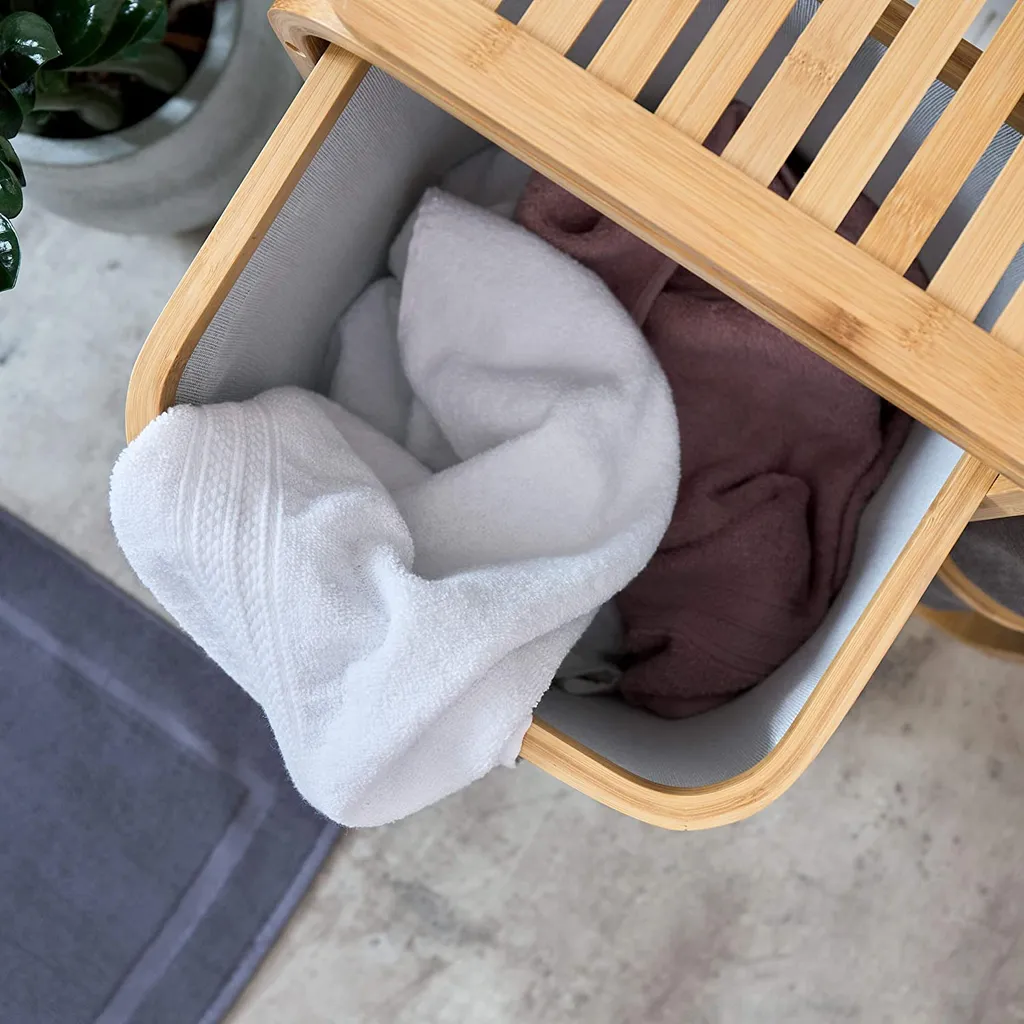 Maxxworld Lumaland Wäschekorb Aus Bambus - 1 XL Fach + 2 Kompaktfächer 49,5 X 33 X 71 Cm Grau – Bild 3