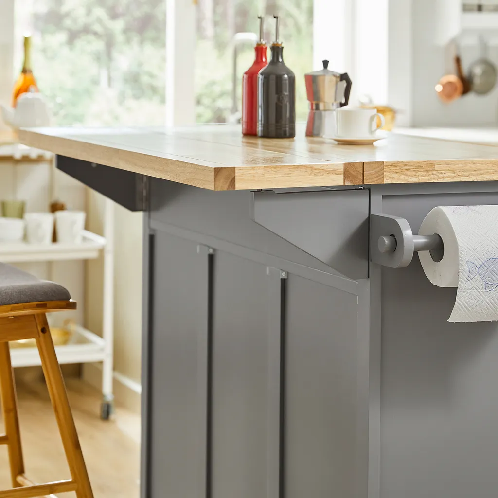 SoBuy FKW71-HG Kücheninsel Küchenwagen Mit Erweiterbarer Arbeitsplatte Küchenschrank Servierwagen Holz BHT Ca.: 115x92x46-71cm – Bild 9