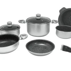 Gimex Camping Kochgeschirr 9 Tlg. Topfset Pfannenset Silver Line Mit Induktion