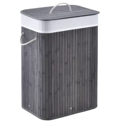 Juskys Bambus Wäschekorb Curly Mit Deckel – Wäschesammler 72 Liter – Stoff Wäschesack Herausnehmbar & Waschbar – Wäschetonne Mit Griffen – Grau
