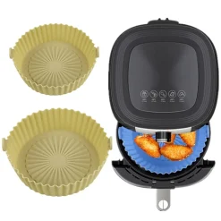 Qiangzhipow Wiederverwendbare Air Fryer Liner Pad Silikontopf Antihaft Dampfpad Backeinsatz Air Fryer Zubehör Heißluftfritteuse Matte Für Mikrowelle Küche Kochmatte Gelb 14,5cm
