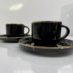 Zellerfeld 12tlg. Espressoservice Espresso Service Tassen Untertassen Schwarz (D029)