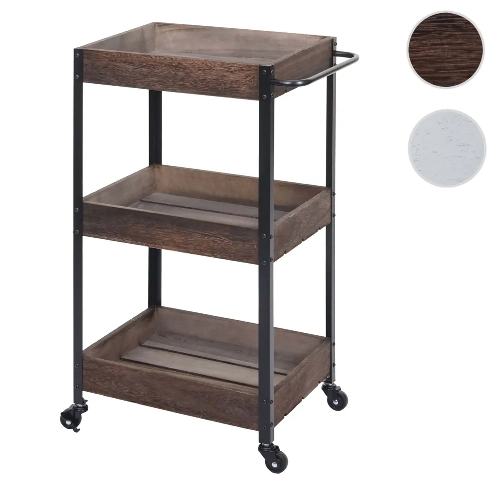 Mendler Servierwagen HWC-H22, Küchenwagen Barwagen Teewagen Beistellwagen Rollwagen, Massiv-Holz Shabby Braun – Bild 8