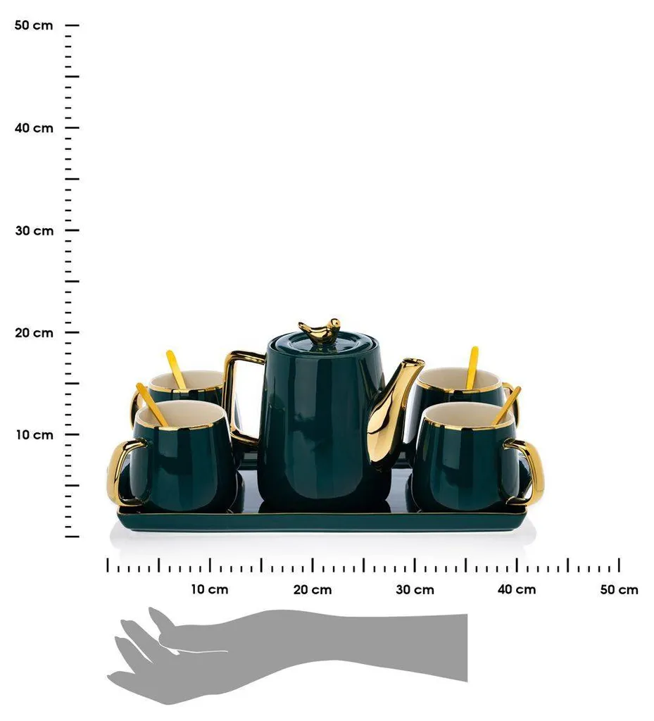 HowHomely Kaffeeservice Keramik 4 Personen - Teeservice 10-tlg. - Grün-Gold – Bild 3