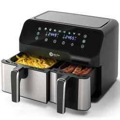 BALTER Heißluftfritteuse Mit Doppelkammer HL-850D, 9L (5,5L + 3,5L), 2 Speisen Gleichzeitig, 9 Programme , Friteuse Ohne Öl, Dual Zone, Airfryer, Heis