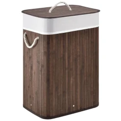 Juskys Bambus Wäschekorb Curly Mit Deckel – Wäschesammler 72 Liter – Stoff Wäschesack Herausnehmbar & Waschbar – Wäschetonne Mit Griffen – Braun