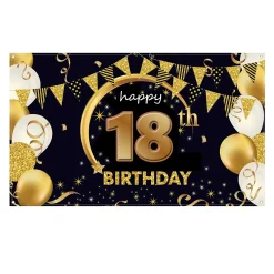 FeelGlad Gold Und Schwarz, Happy Birthday Party Dekorationen Hintergrund Für Jungen Mädchen Fotografie Zubehör Hintergrund Geburtstag Dekorationen ,18