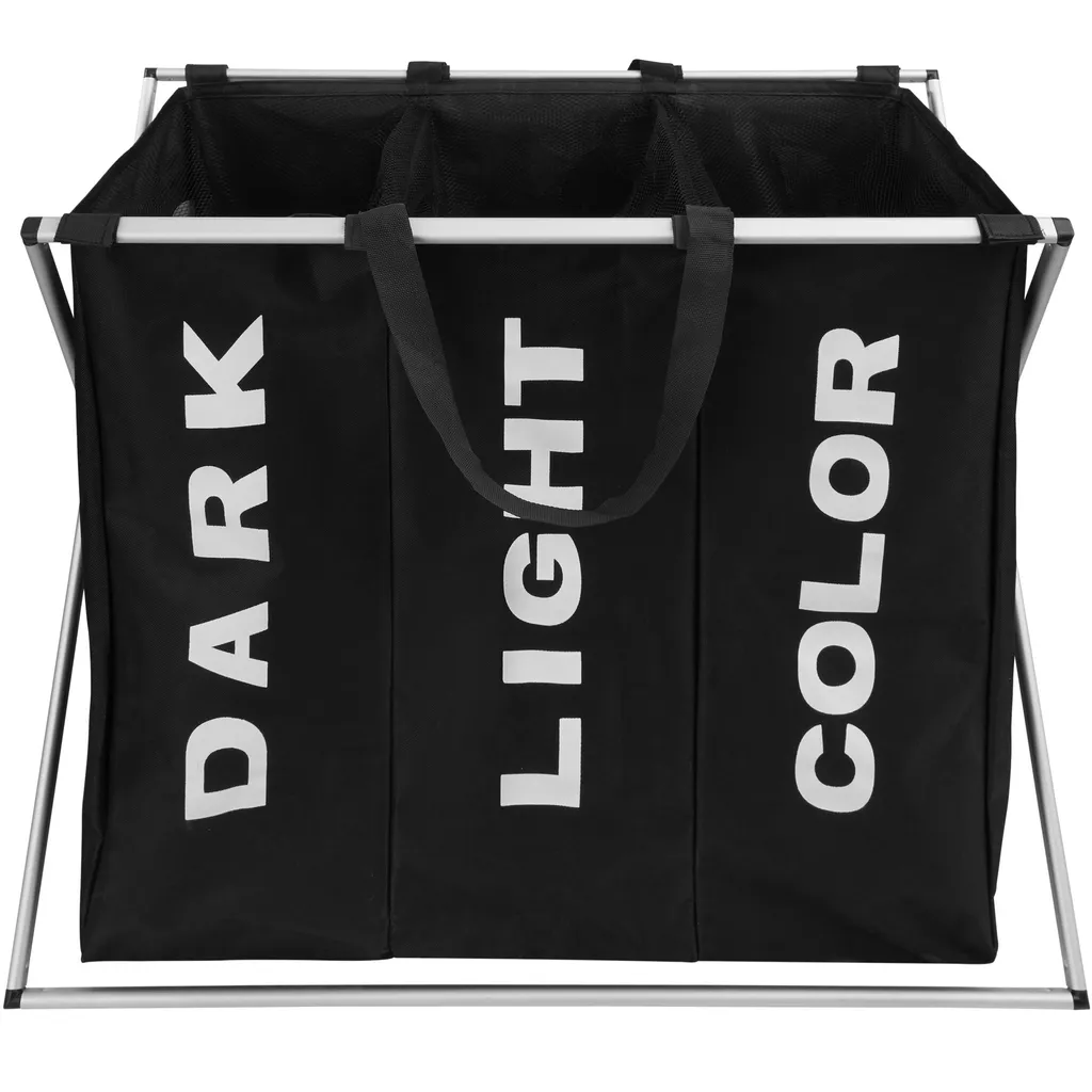 Tectake Wäschesammler Klappbar Mit 3 Fächern - Schwarz – Bild 3