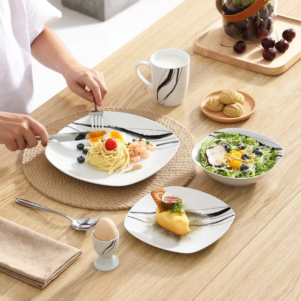 VEWEET Tafelservice 'Teresa' Aus Porzellan 20 Teilig, Geschirrset Beinhatlet Eierbecher, Kaffeetassen, Müslischalen, Dessertteller Und Flachteller, Geschirrservice Für 4 Personen – Bild 3