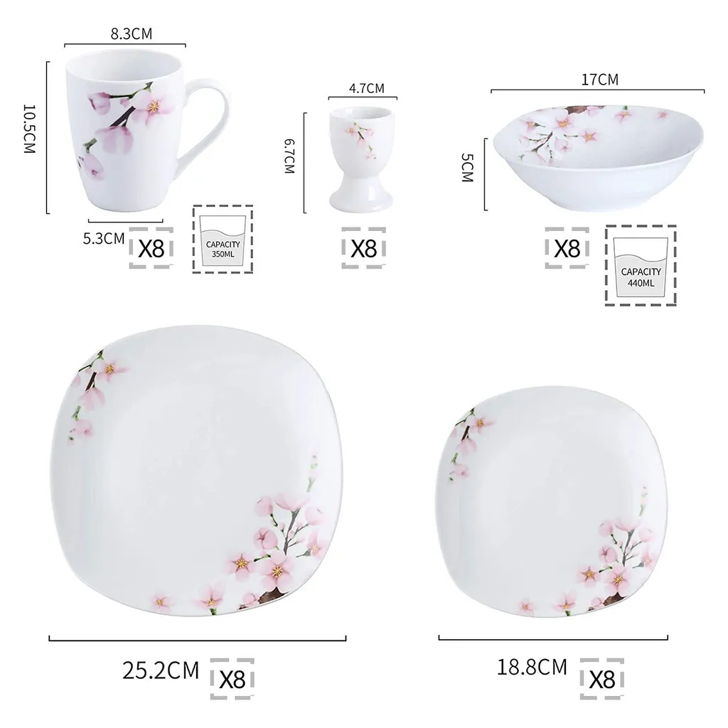 VEWEET Porzellan Kombiservice 'Annie', 40 Teilig Geschirrservice Für 8 Personen, Frühstückservice Mit Je 8 Eierbecher, Kaffeebecher 350 Ml, Müslischalen, Dessertteller Und Flachteller – Bild 2