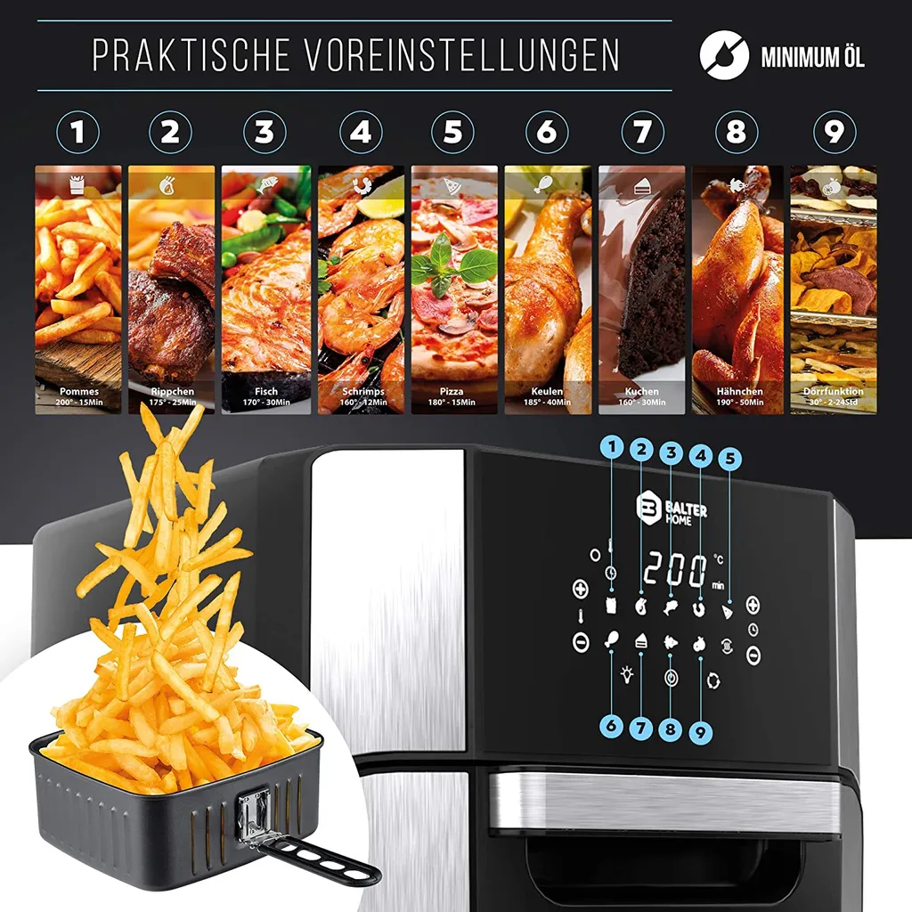 BALTER Heißluftfritteuse Heissluft Friteuse Heißluft Fritteuse Edelstahl 12 Liter, HL-1200 – Bild 3