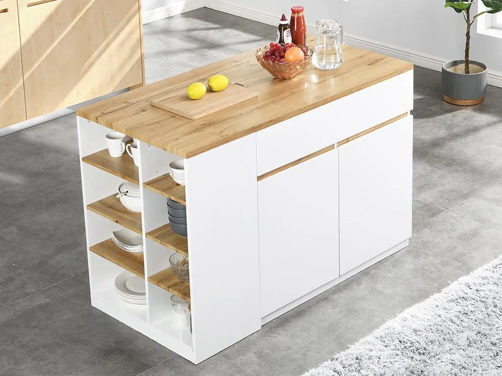 Kauf-Unique Kücheninsel Mit Stauraum - Weiß & Naturfarben - MEILI – Bild 2