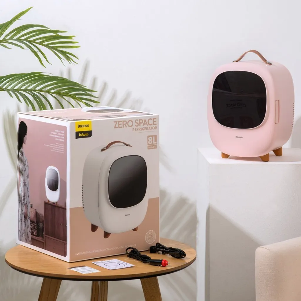 Baseus Mini Beauty Kühlschrank Für Kosmetik Reisekühlschrank Mit Heizung 8l 220V EU / 12V Weiß – Bild 12
