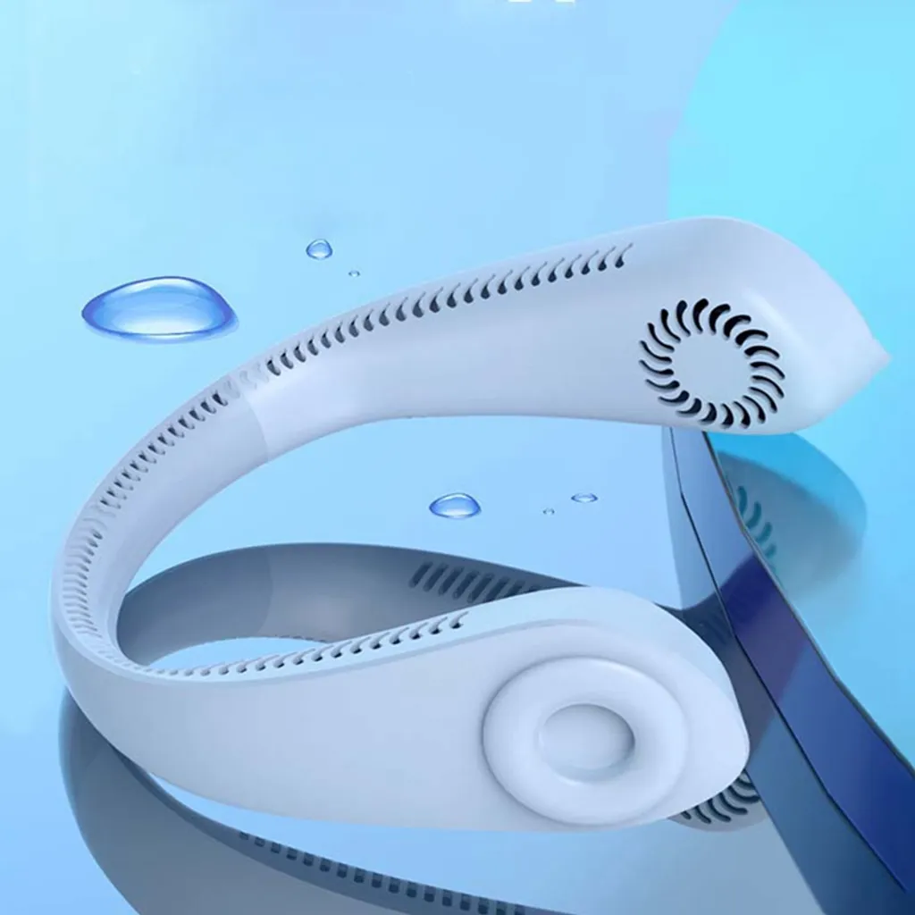 YisibaihTao Flexibler Halsventilator, Leiser Blattloser Sportventilator, USB Drehbarer Nackenkühler Zum Aufhängen Für Outdoor Sportarten, Weiß – Bild 3