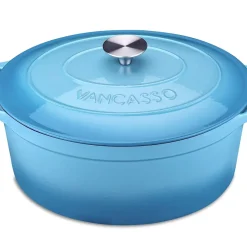 Vancasso Gusseisen Topf, Bräter Mit Deckel, Bratpfanne 6L Ø 30cm Emaillie Schmortopf, 13cm Niedrige Höhe Kasserolle Für Alle Herdarten Und Induktion