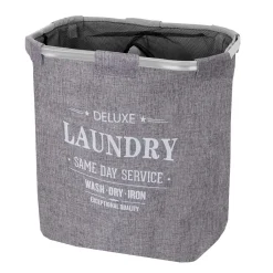 Mendler Wäschesammler MCW-C34, Laundry Wäschebox Wäschekorb Wäschebehälter Mit Netz, 2 Fächer 56x49x30cm 82l Grau