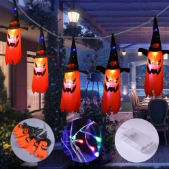 YisibaihTao Halloween Lichter, 10,1 Fuß Batteriebetriebene 5 LED Halloween Dekorations Lichterketten, Gruselige Hängende Beleuchtete Geister Zaubererhut Dekoration Für Party Halloween