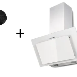 Dunstabzugshaube Schräghaube Kopffrei Weiß 60 Cm LED + Filter Umluftset Respekta