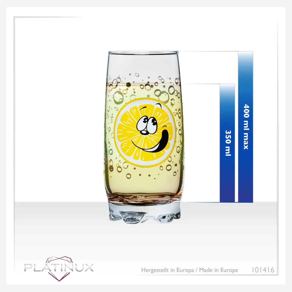 PLATINUX Trinkgläser Mit Lustigen Fruchtgesichtern 350ml (max. 400ml) Set 6 Teilig Aus Glas Bunt – Bild 3