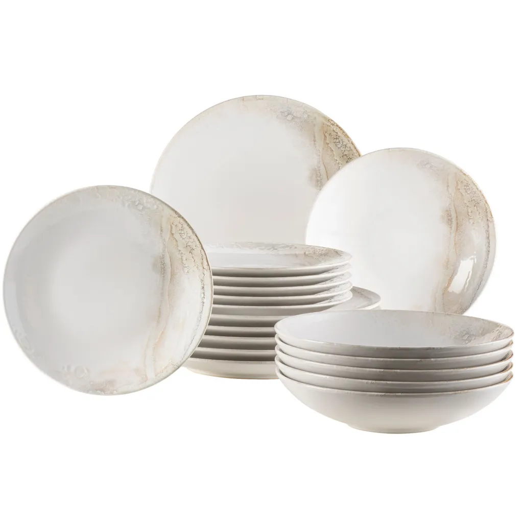 Maeser Mäser 931949 Tafelservice Ossia Für 6 Personen, Steinzeug, Weiß/beige (1 Set, 18-teilig)