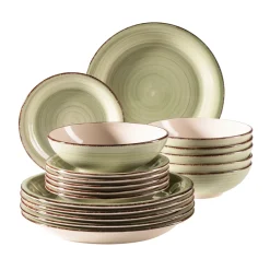 Maeser Mäser 931876 Tafelservice Lumaca Für 6 Personen, Steinzeug, Olivegrün (1 Set, 18-teilig)