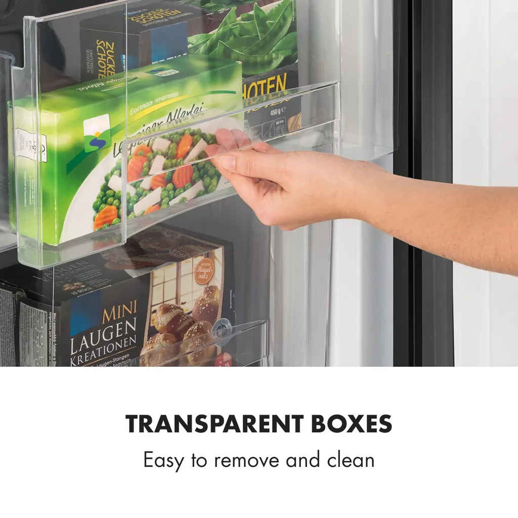 Klarstein Garfield XXL Gefrierschrank , 81 Liter Gesamtvolumen , 3 Durchsichtige Boxen , Thermostat Mit 3 Stufen , Höhenausgleichende Füße , 41 DB , Schwarz – Bild 3