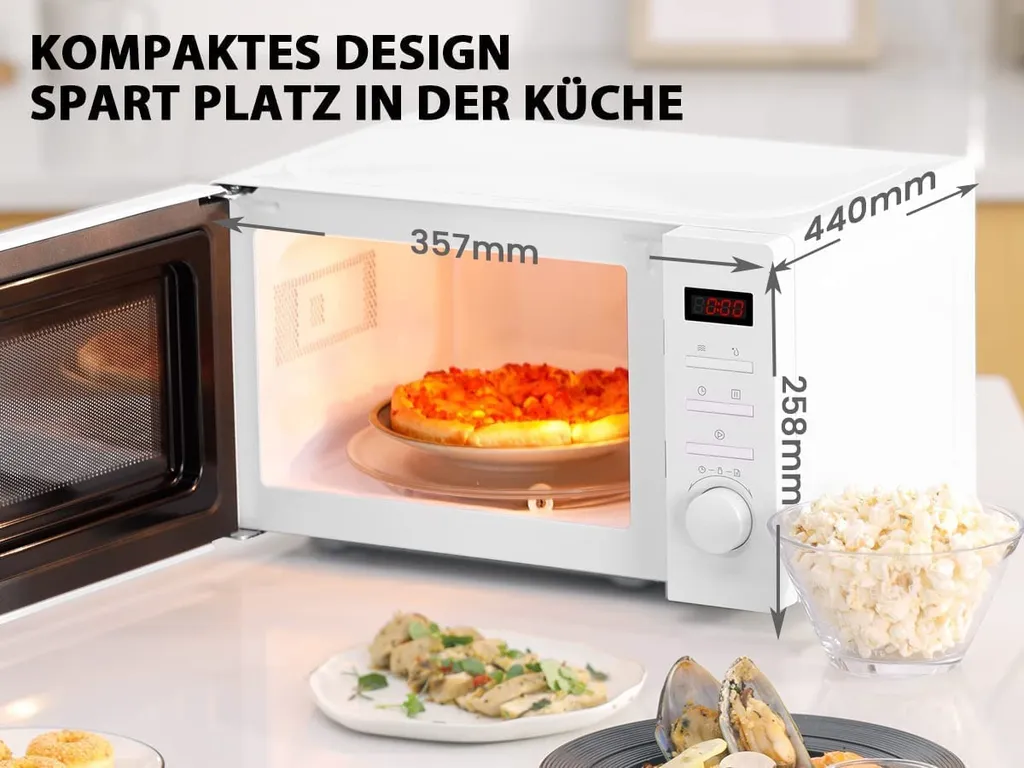 OKA Mikrowelle 20L, Solo-Mikrowelle Mit 8 Menüs/Timer/LED-Digitalanzeige/700W Grill/5 Leistungsstufen/Praktischer Auftaufunktion/Beleuchtung Im Innenraum – Bild 4