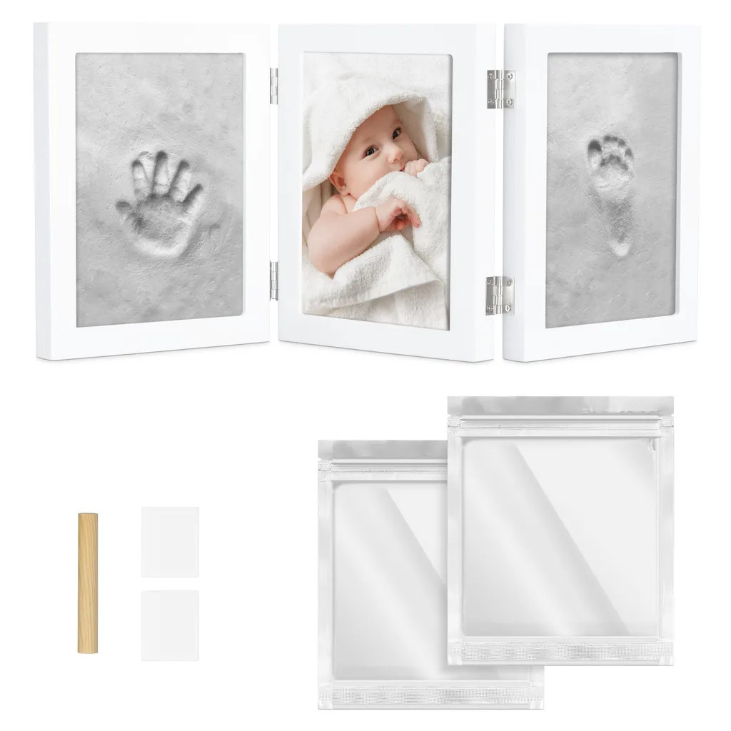 Navaris Baby Bilderrahmen Mit Gipsabdruck - 220 X 170 X 22 Mm Rahmen Für Handabdruck Fußabdruck - Abdruckset Für Hände Und Füße - Fotorahmen