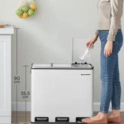 SONGMICS Mülleimer 54L Treteimer Mit 3 Fächern 3 X 18L Abfalleimer Softclose Mülltrennsystem Mit Fußpedalen Weiß LTB54WT