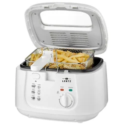 Lentz Fritteuse Mit 2,5 Liter | Temperatur Bis 190°C Stufenlos Einstellbar | Öl-Füllmenge: Max. 2,5 L | Deckel Mit Sichtfenster | Geruchs-Filter | Cool Touch | Fritöse Friteuse Weiß
