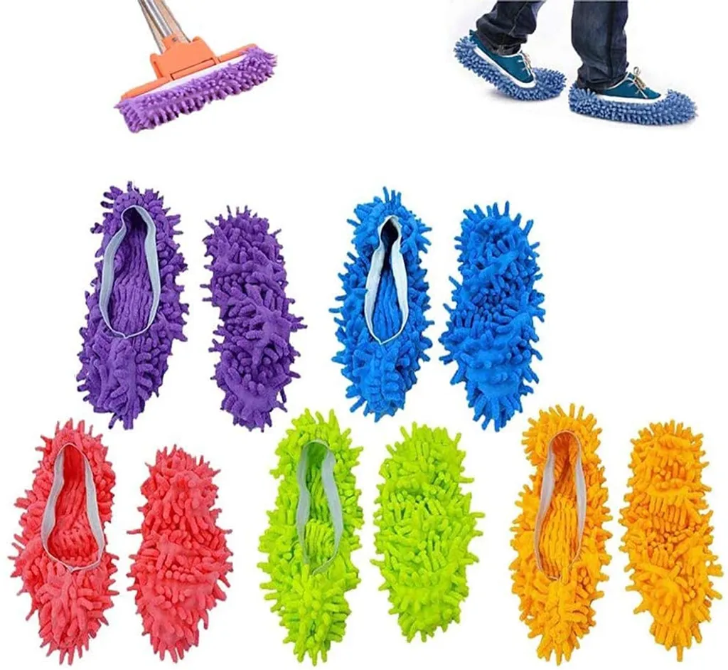 Jormftte Mop Schuhe Set, 5 Paare Mop Slippers Weiche Waschbare Wiederverwendbare Mikrofaser Fuß Socken Boden Reinigungs Werkzeug Schuh Abdeckung