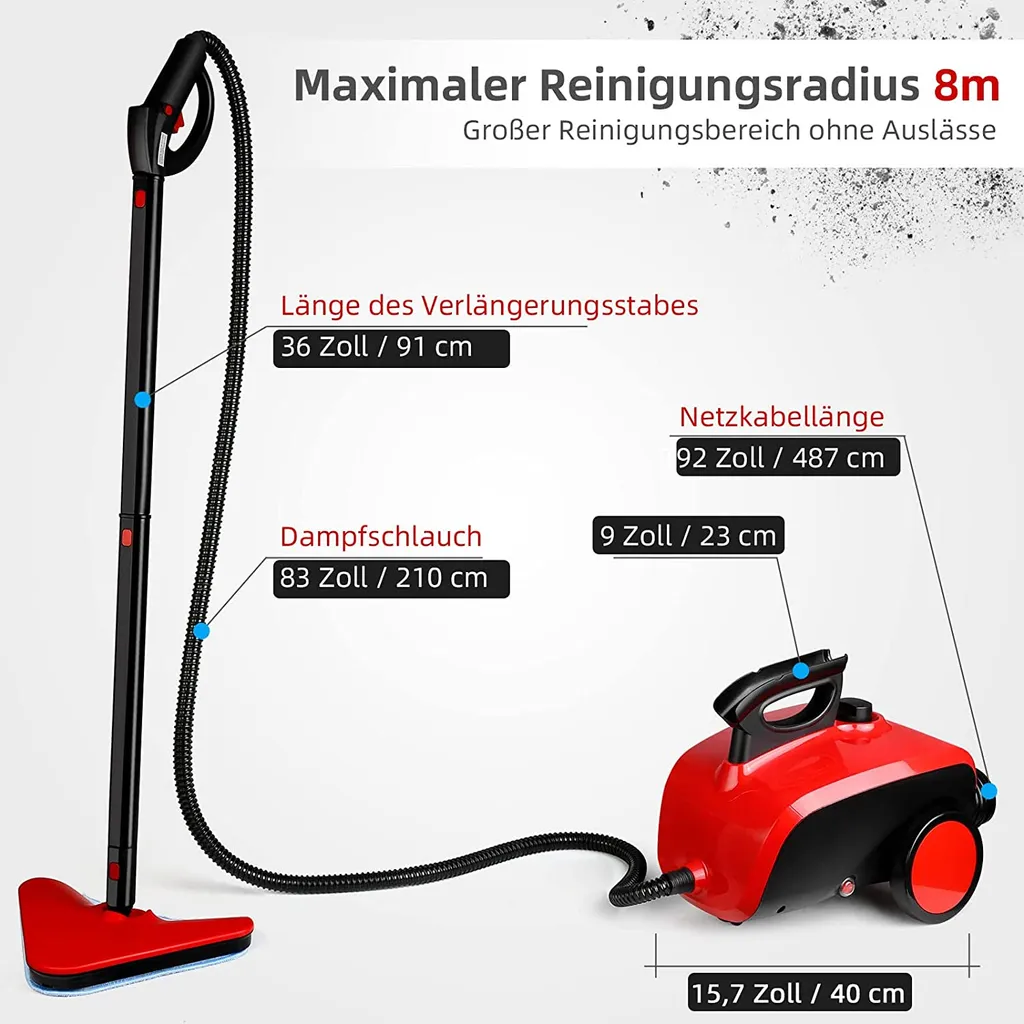 SIMBR Dampfreiniger, Multifunktions-Dampfreiniger 1500W 1,5L Wassertank, 4,87m Netzkabel, Mit 18 Zubehörteilen, Geeignet Für Fußböden, Autositze, Matratzen, Küchen, Badezimmer, Fenster, Teppiche Usw – Bild 2