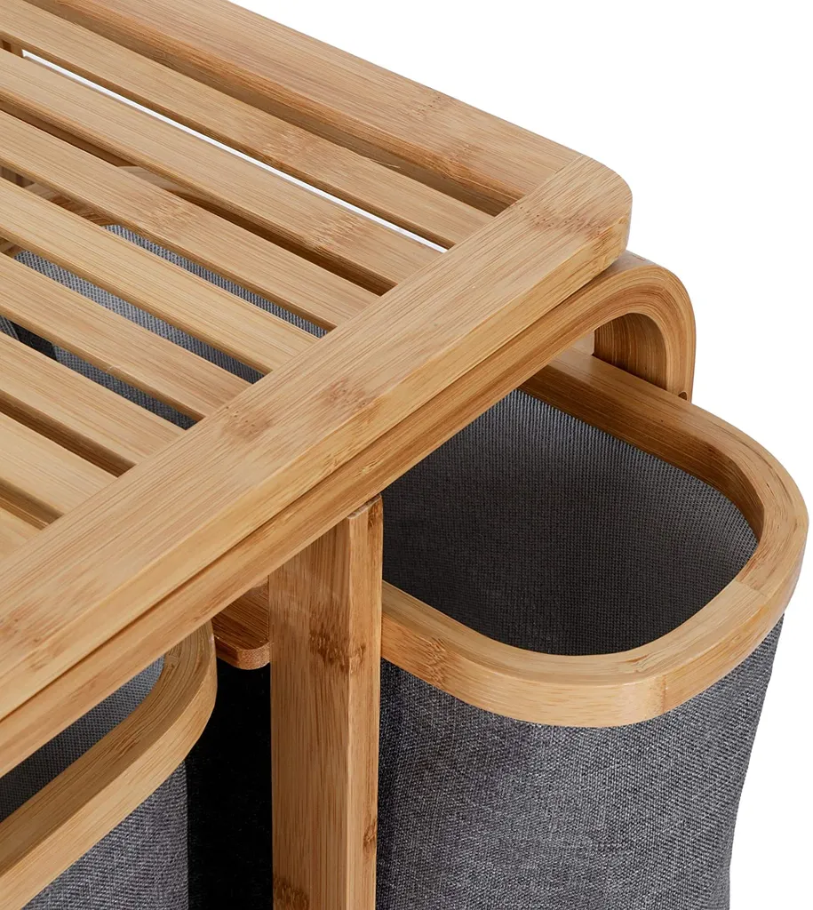 Maxxworld Lumaland Wäschekorb Aus Bambus - 1 XL Fach + 2 Kompaktfächer 49,5 X 33 X 71 Cm Grau – Bild 7